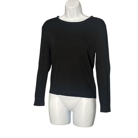 J.CREW Black Ribbed Knit Long Sleeve Crewneck Top M - Picture 1 of 5